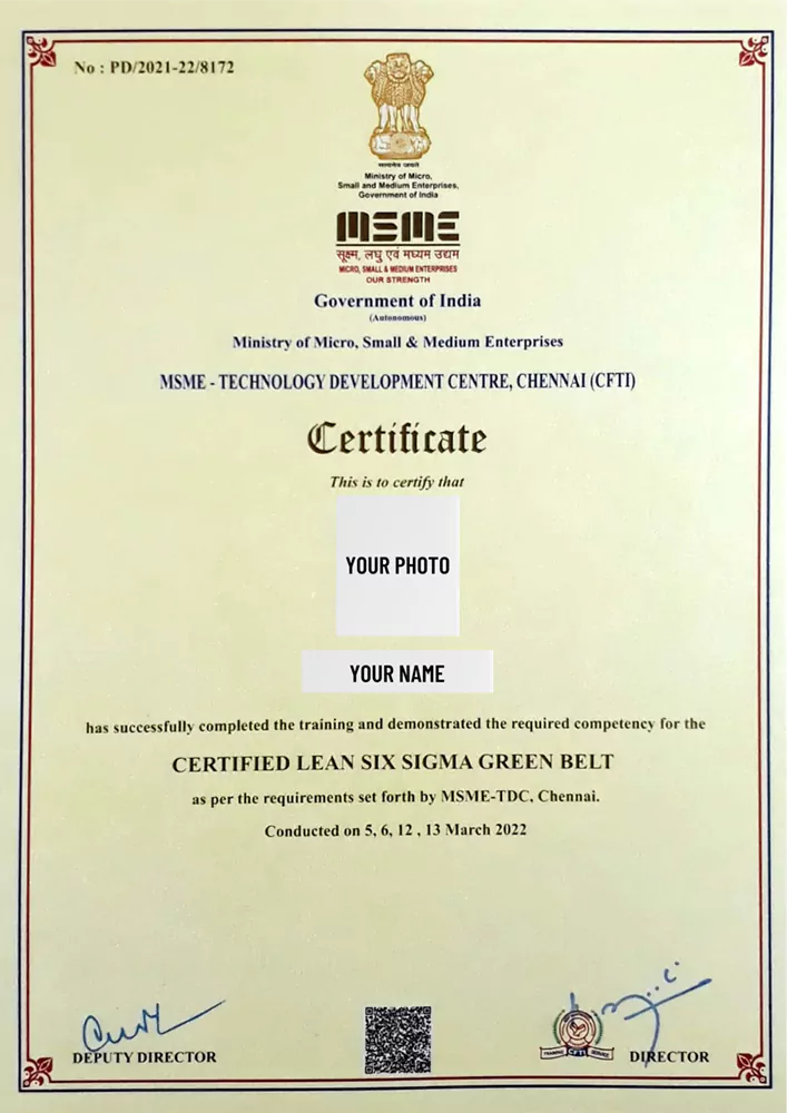 six sigma green belt certificate Vision Excellence