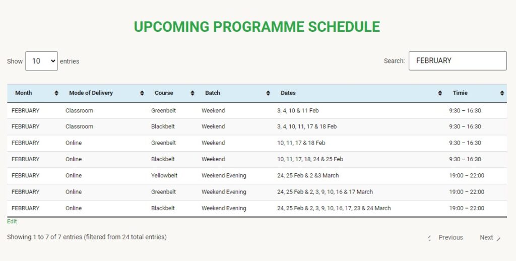 feb Schedule Vision Excellence